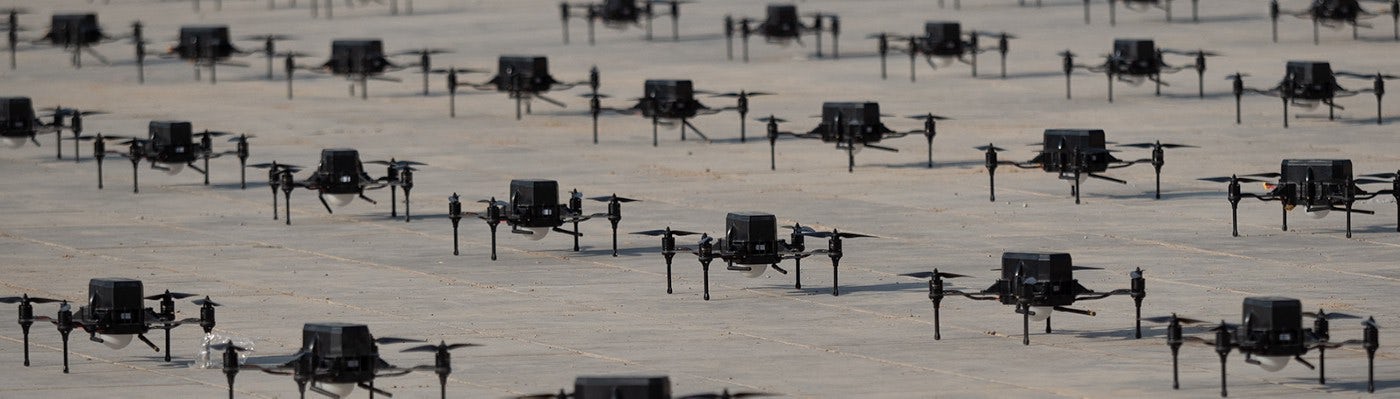 Verge Aero X1 light show drones ready for flight before a light show
