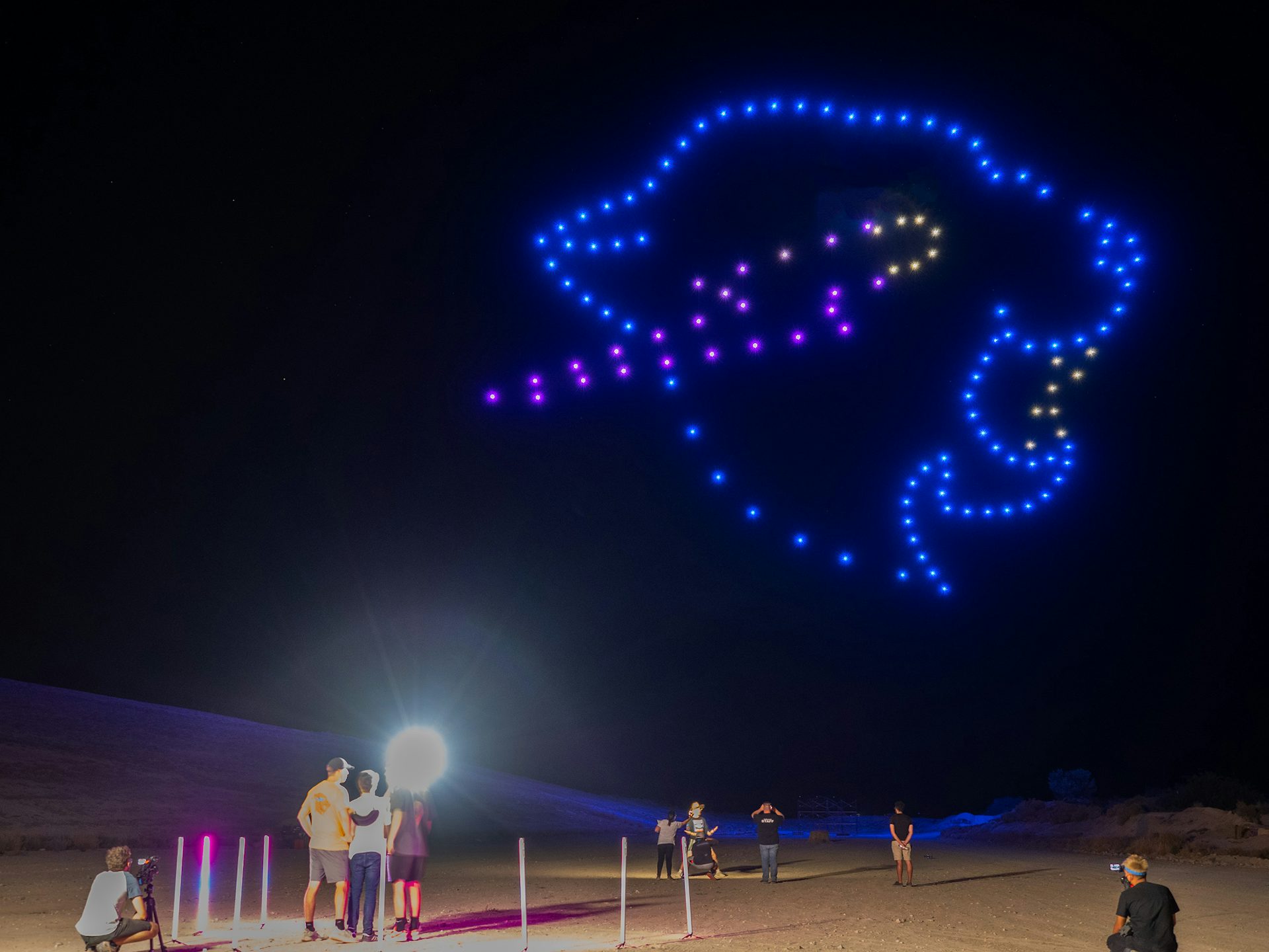 MrBeast flies uses Verge Aero X1 light show drones to spell out logos and text in the sky with Fireworks by Grucci