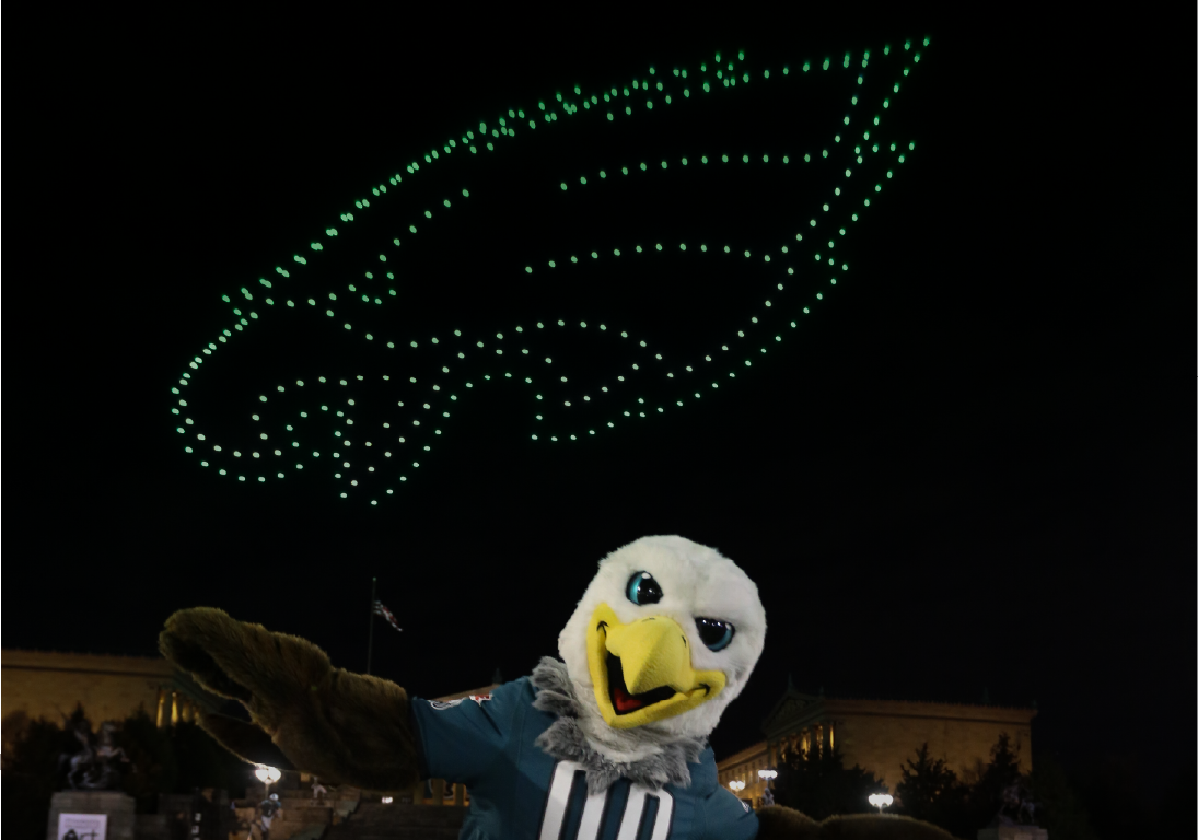 Verge Aero flies a drone show over the Philadelphia Museum of Art for the Eagles NFC Championship game