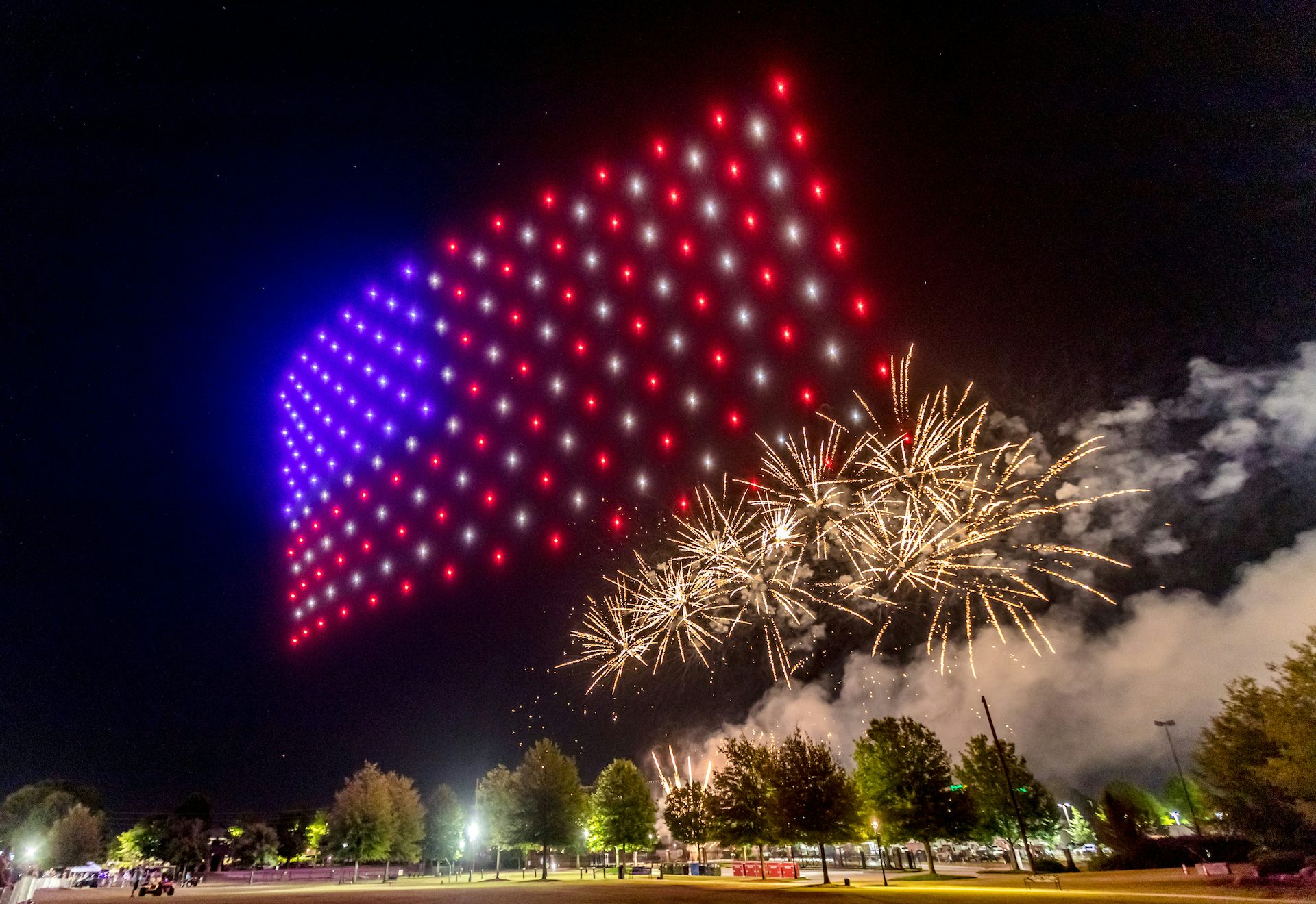 Verge Aero flies a drone show in coordination with fireworks in GA